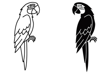 Stylized Parrot Outline and Silhouette macaw bird © Monir Stock