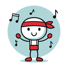Simple stick figure dancer with musical notes