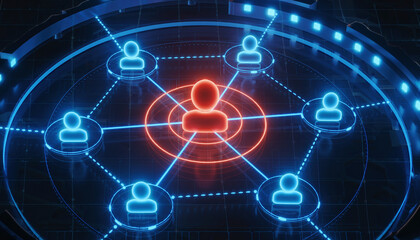Digital Network: A representation of interconnectedness in a vibrant display, featuring nodes linking to form a cohesive network. It conveys themes of data flow, connection, and online communities.