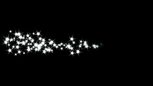 Glowing magic sparkle line with shimmering glitter star trails, twinkling bursts, retro shine doodle stars, sparkling bokeh fairy dust movement, luxurious white pixie dust paths on Black-screen scenes