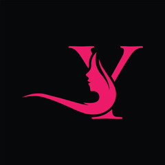  Elegant beauty salon logo with a woman's face silhouette and letter Y