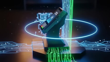 Futuristic Technology Concept - Digital Payment Terminal and Circuitry. - Powered by Adobe