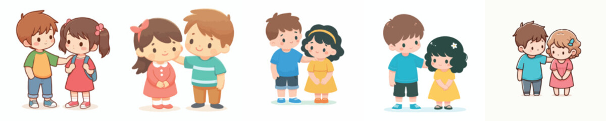 little boy gives support to female friend with hand on shoulder gesture