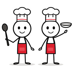 Cute stick figures wearing tiny chef hats together