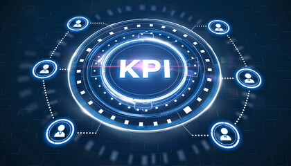 KPI Visualization: An abstract digital representation of KPIs, with interconnected nodes and glowing elements. It suggests data-driven decision-making and performance monitoring.