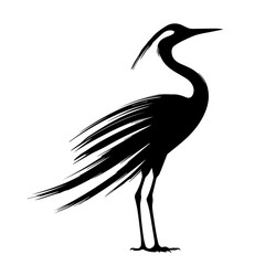 Naklejka premium Crane silhouette in black ink design, simple bird outline against a plain background. Crane artwork symbolizes elegance and strength, crafted as seamless pattern. Minimalist crane design for logo/
