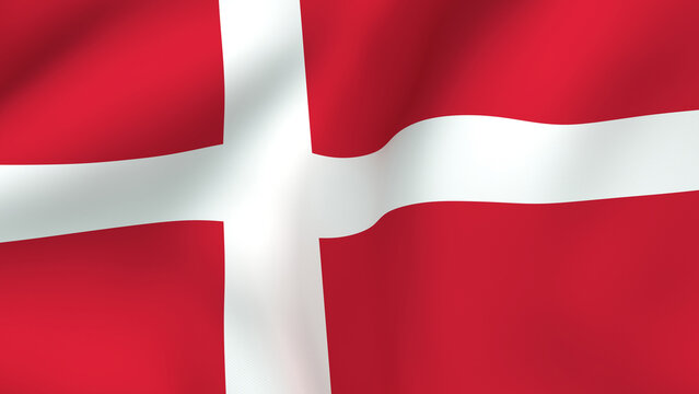 Waving Danish flag fabric background texture, national symbol of the Kingdom of Denmark