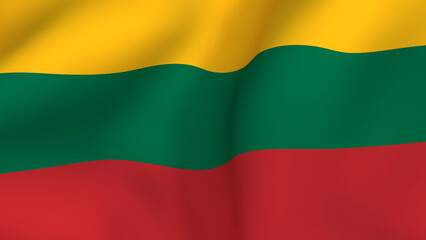 Waving fabric flag of Lithuania featuring the horizontal tricolor of yellow, green, and red stripes