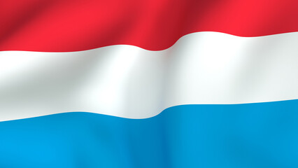 Waving fabric flag of Luxembourg featuring horizontal stripes of red, white, and light blue colors