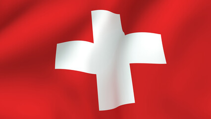 Obraz premium Waving Flag of Switzerland, National Symbol Featuring the Iconic White Cross on Red Field