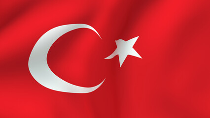 Obraz premium Waving Flag of Turkey, National Symbol with Red Field, White Crescent Moon and Star