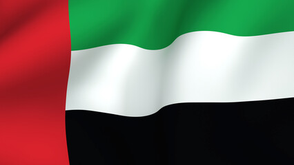 Waving Flag of the United Arab Emirates, National Symbol with Red, Green, White, and Black