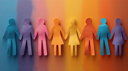 Inclusive diversity and equality shown through hands holding paper human figures