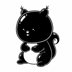 Charming Black and White Squirrel Illustration with Expressive Features.