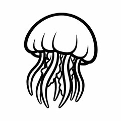 Simple Line Art Illustration of a Jellyfish with Flowing Tentacles.