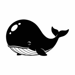 Cute cartoon whale illustration in black and white. © Dombo