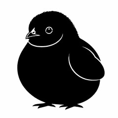 Cute little baby chick black and white silhouette illustration.