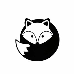 Charming black and white fox illustration in a circular design.