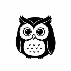 Cute Cartoon Owl Illustration Black and White.
