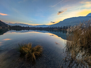 Sunset at Lac Des Ilettes lakes near Passy, France