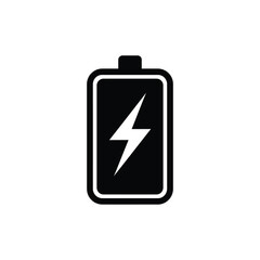 Black and white battery icon with lightning bolt symbol indicating charging