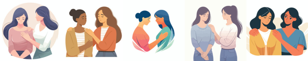 Fototapeta premium woman gives support to friend with hand on shoulder gesture