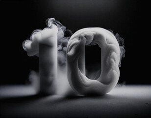 Number 10 in 3D Smoky Cloud Style on Dark Background for Countdown, Event Promotion, Launch Announcement, Typography, Digital Art, Marketing, and Creative Poster Design