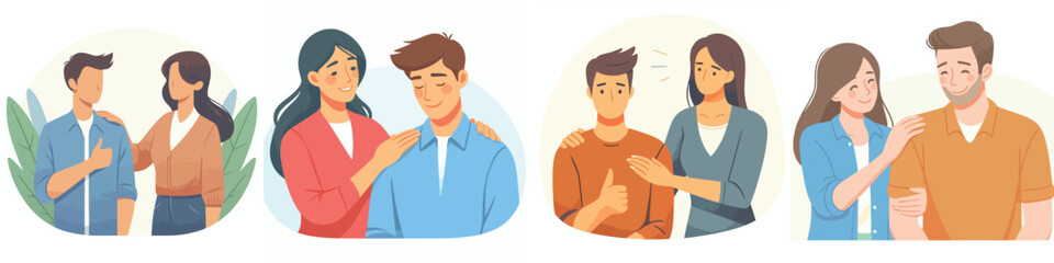 Fototapeta premium woman gives support to male friend with hand on shoulder gesture