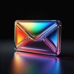 Colorful Neon Envelope Icon, 3D Holographic Email Symbol for Communication, Messaging, and Digital Marketing Concept