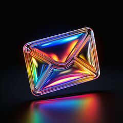 Colorful Neon Envelope Icon, 3D Holographic Email Symbol for Communication, Messaging, and Digital Marketing Concept