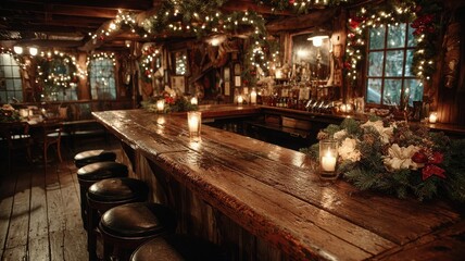 Naklejka premium Rustic Western Bar Decorated for Holiday Celebration