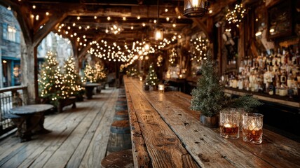 Naklejka premium Cozy Christmas Bar with Twinkling Lights