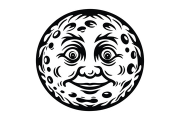 Black and white sun face shows a radiant star and bold stylized features