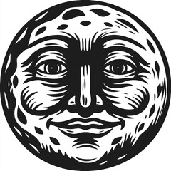 Stylized sun face with flowing lines and leaflike halo creates a dramatic look
