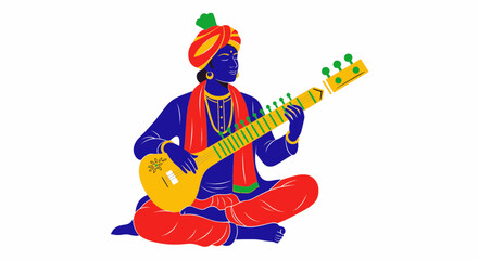Musician Playing Traditional Indian Instrument