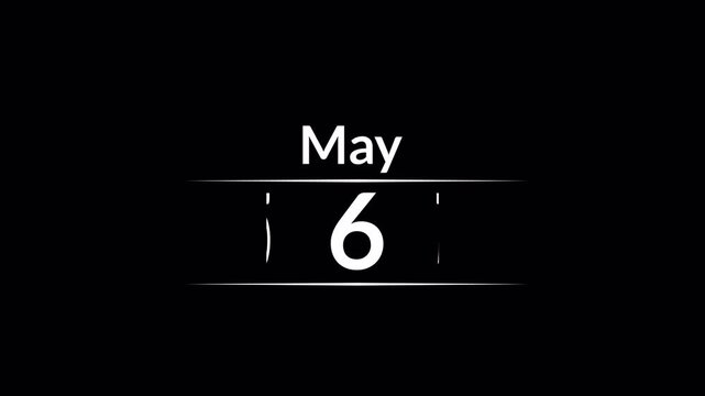 May full Month calendar animation on a transparent background. May month calendar animation, 31 days Calendar animation of May with alpha channel in 4k.