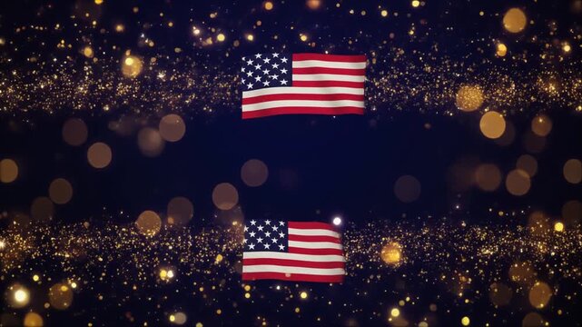 Independence Day background forming glowing usa flag shape with drifting golden particles in smooth cinematic style