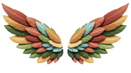 Colorful Autumn Angel Wings Made of Layered Fall Leaves Fantasy Illustration