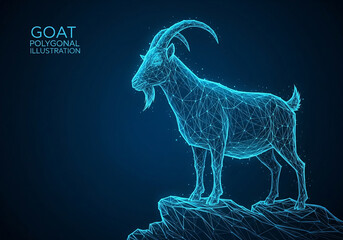 A digital illustration of a goat, rendered in a polygonal style with interconnected lines and points