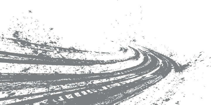Muddy tire marks and paint splatters forming a rough road texture graphic.