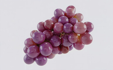 3d rendered glossy purple grapes bunch isolated on white background, fresh violet fruit pile for healthy food concept, shiny pink berry rendering, sweet vegetarian snack, minimal studio object.