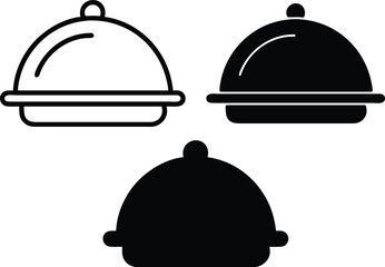 Restaurant Silver Platter Icon For Serving Hot Food Outline And Solid Black Kitchen Utensil Vector Silhouette and Pictogram.eps