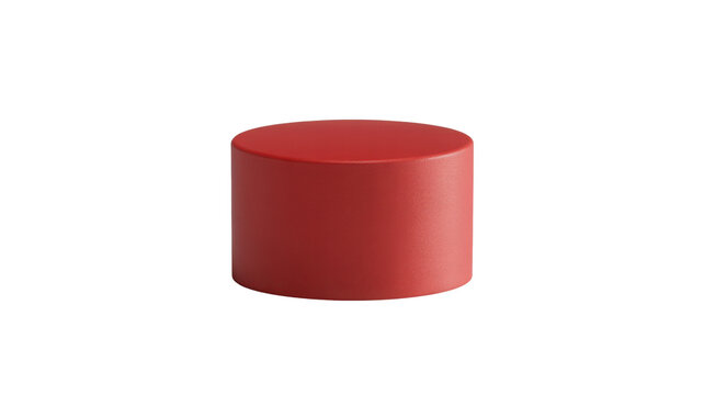 Red cylindrical product display stand isolated on white background