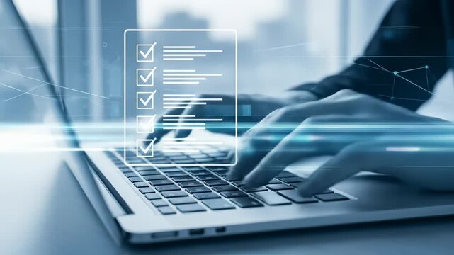 Digital Checklist and Data Entry on Laptop: Business Process Automation