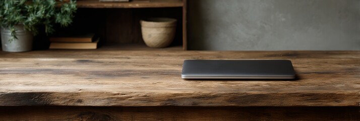 Laptop is sitting on a wooden desk
