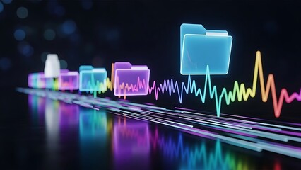 Colorful folders with sound wave, data storage and processing concept design
