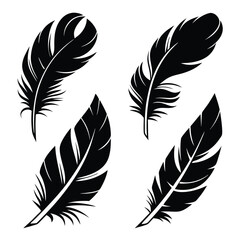 Obraz premium Four black feather plume shapes appear striking and elegant against a simple white backdrop