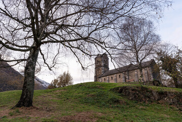 Chapelle de Solferino among the branches of the trees, Luz-Saint-Sauveur. Hautes-Pyr&eacute;n&eacute;es