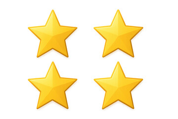 Four shining golden stars depicting concepts of rating, top performance, quality product review, loyalty, success, and reward