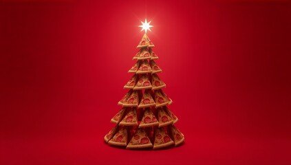 A christmas tree creatively constructed entirely from delicious pizza slices